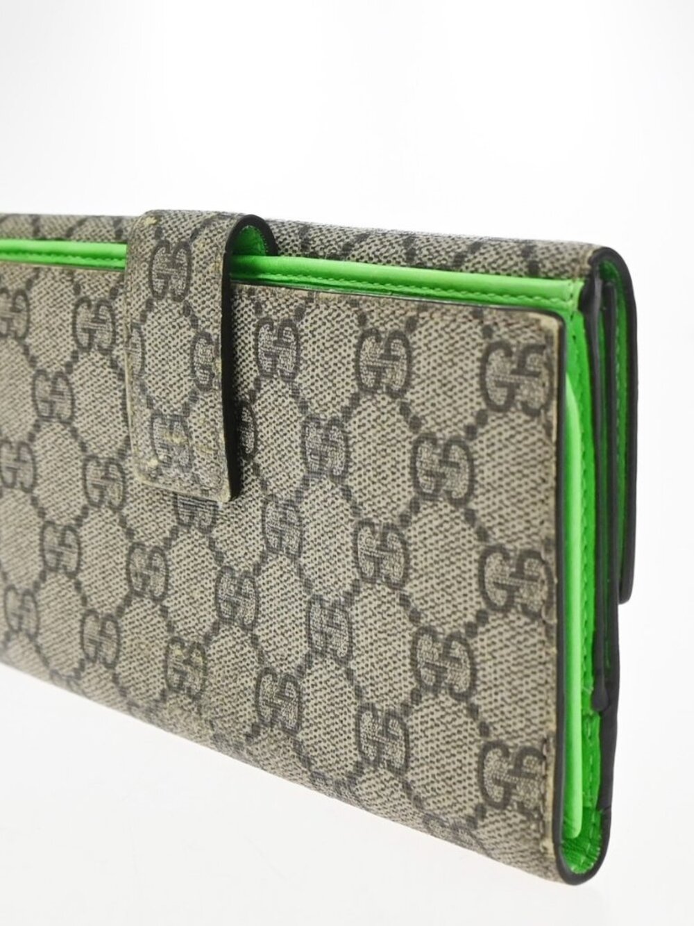 GUCCI GG heart Bifold Long Wallet Supreme Leather Green Beige GHW 01KC911 - Picture 4 of 15